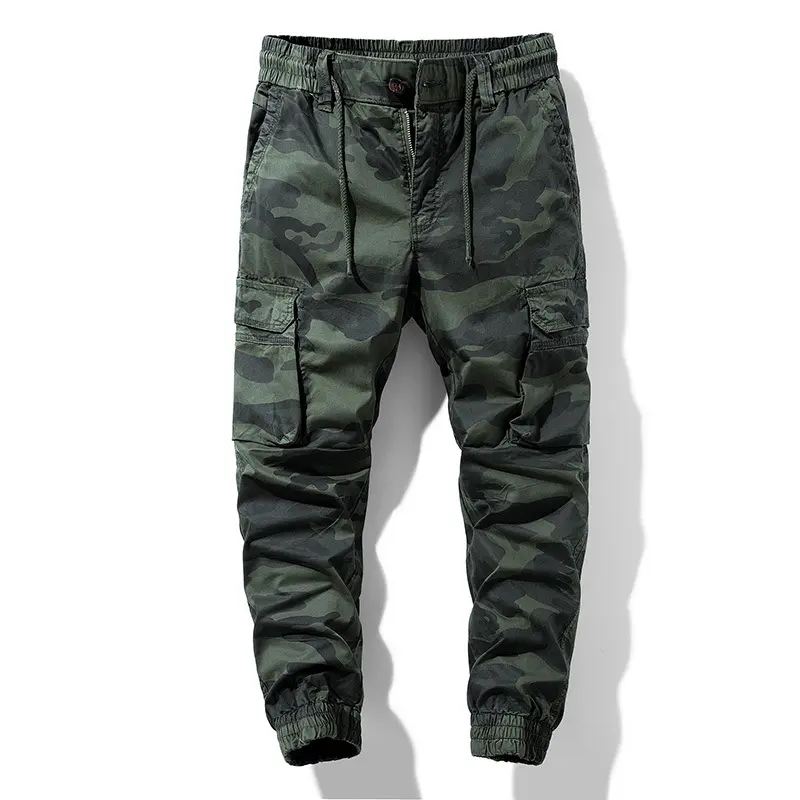 Herren Camouflage-Utility-Cargohose im Joggerstil mit Tunnelzugbund und verstärkten Kniepartien Drune