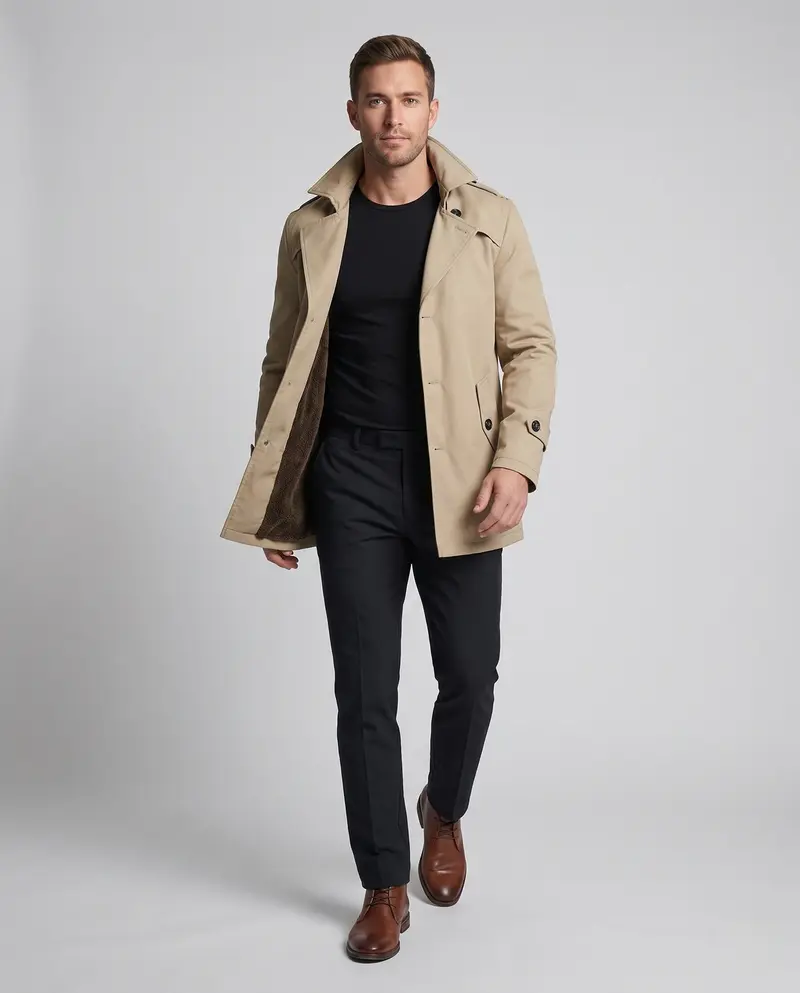 Herren Canvas Feldmantel mit Teddyfutter, Spitzkragen und Schulterklappen Drune