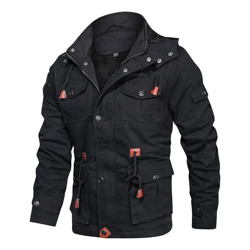Herren Canvas-Fieldjacke mit Teddyfutter, Kapuze und Multifunktions-Taschen Drune