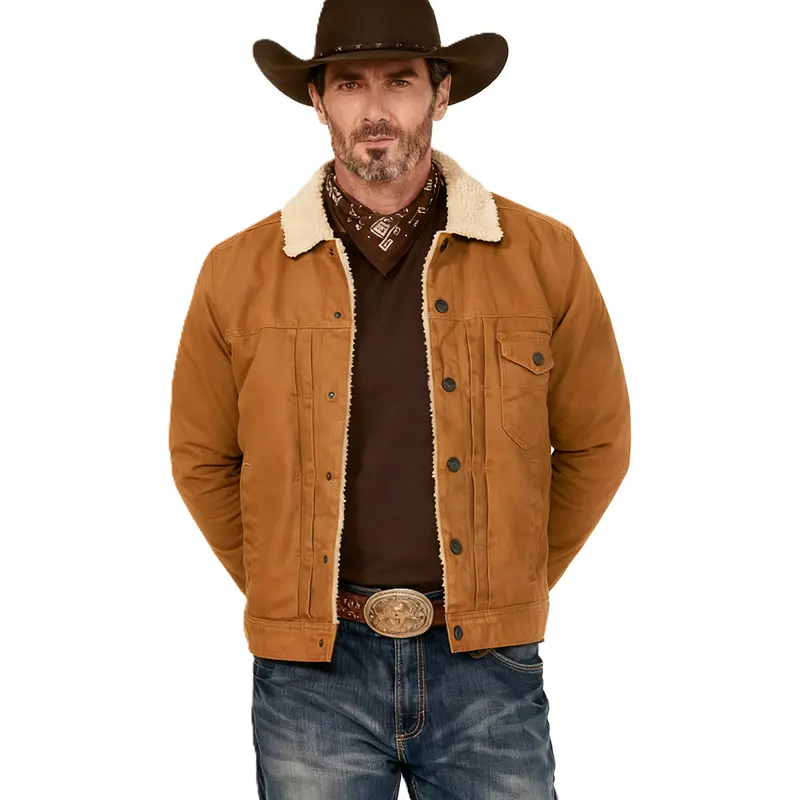 Herren Canvas-Truckerjacke mit Teddyfutter und Cordkragen Drune
