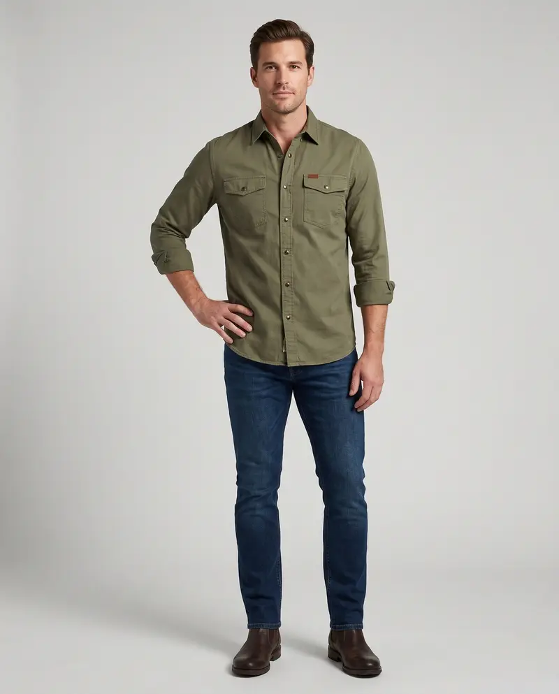 Herren Canvas Utility Overshirt mit Brusttaschen und lässigem Hemdkragen Drune