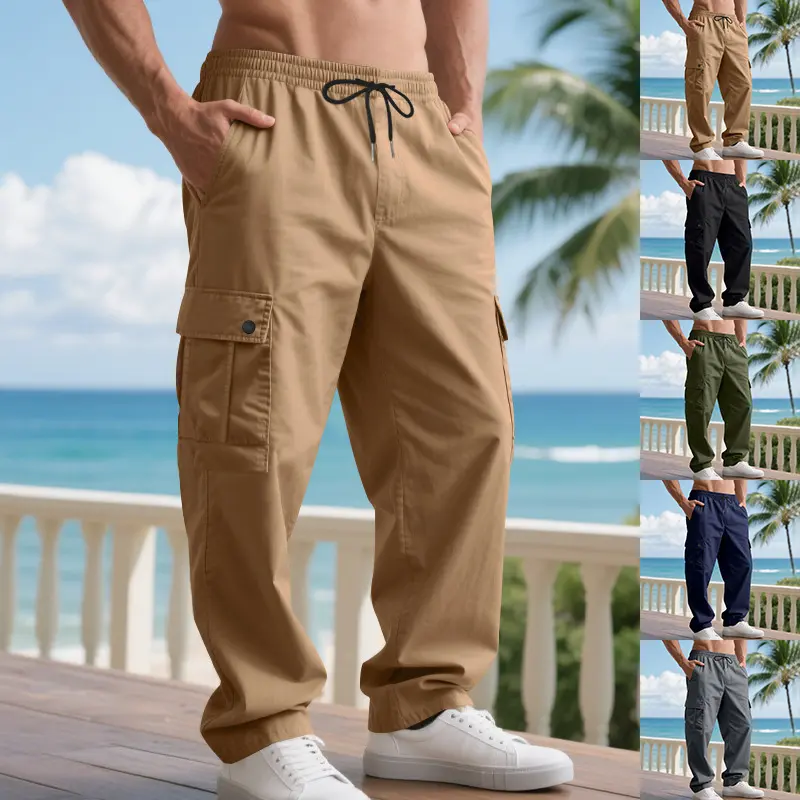 Herren Cargo-Freizeithose mit weitem Bein, elastischem Bund und Mehrfach-Pattentaschen Drune