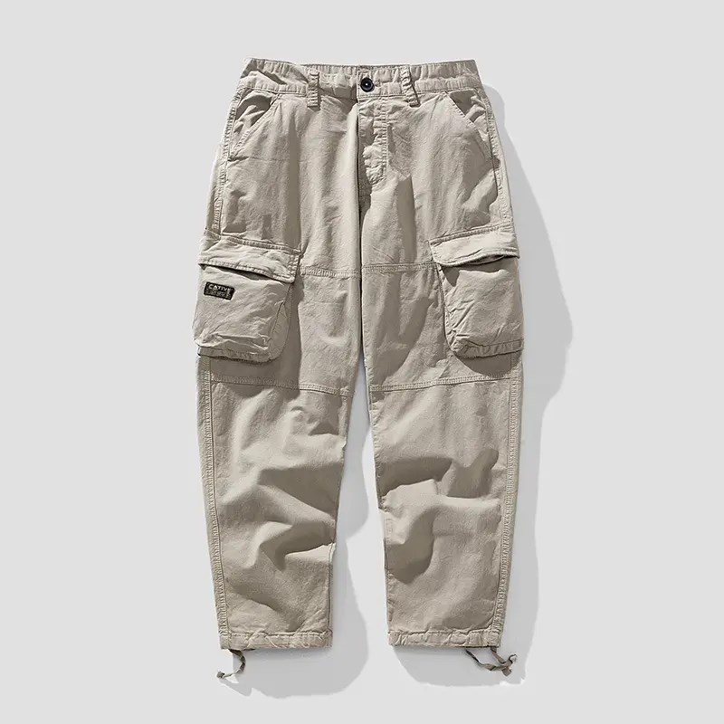 Herren Cargo‑Hose im Utility‑Workwear‑Stil mit großen Klappentaschen, Kniepaneelen und Kordelabschluss Drune