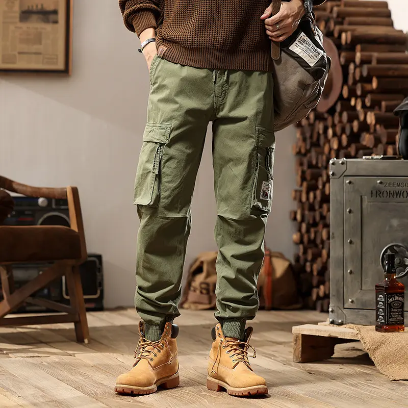 Herren Cargo-Jogger mit Zip-Knöchel, elastischem Bund, Multifach-Utility-Taschen und Vintage-Patch Drune