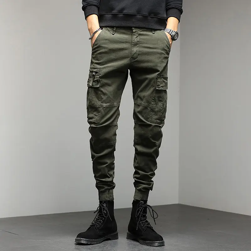 Herren Cargo-Joggerhose mit Knieabnähern elastischem Bund und Mehrfachtaschen Drune
