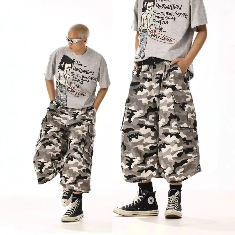 Herren Cargo-Shorts mit weitem Schnitt und Camouflage-Muster Drune