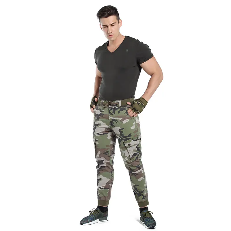Herren Cargohose im Army-Stil mit elastischem Bund, Kordelzug und Bündchen Drune
