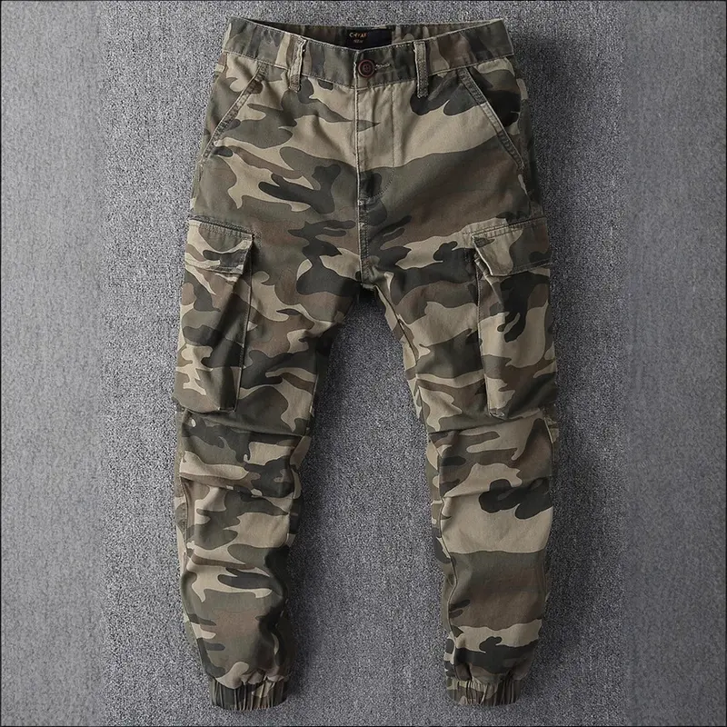 Herren Cargohose im Military-Stil mit elastischen Bündchen und Mehrfachtaschen Drune