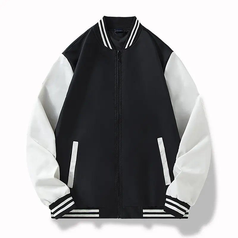 Herren College-Bomberjacke im Varsity-Stil mit kontrastierenden Ärmeln und gerippten Saumbündchen Drune