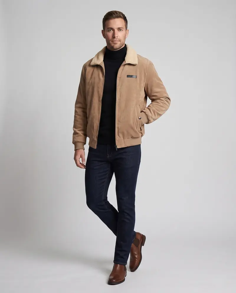 Herren Cordjacke mit Sherpa-Kragen und thermischem Innenfutter