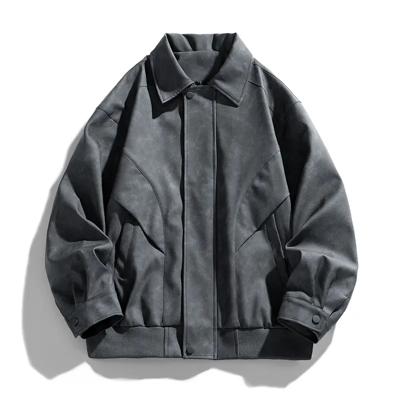Herren Designer Kunstlederjacke mit strukturiertem Kragen Drune