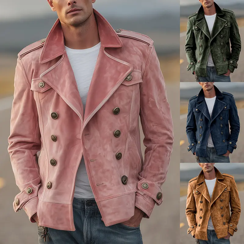 Herren Doppelreihige Wildlederjacke im Aviator‑Stil mit Epauletten Drune