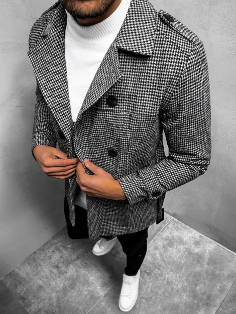 Herren Doppelreihiger Trenchcoat mit Hahnentritt‑Muster, tailliertem Schnitt und Bindegürtel Drune