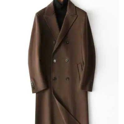 Herren Doppelreihiger Wollmantel mit Kaschmiranteil und schmaler Silhouette Drune
