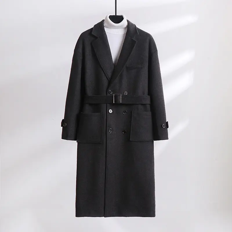 Herren Doppelreihiger Wollmix-Longcoat mit fallendem Revers und Pattentaschen Drune
