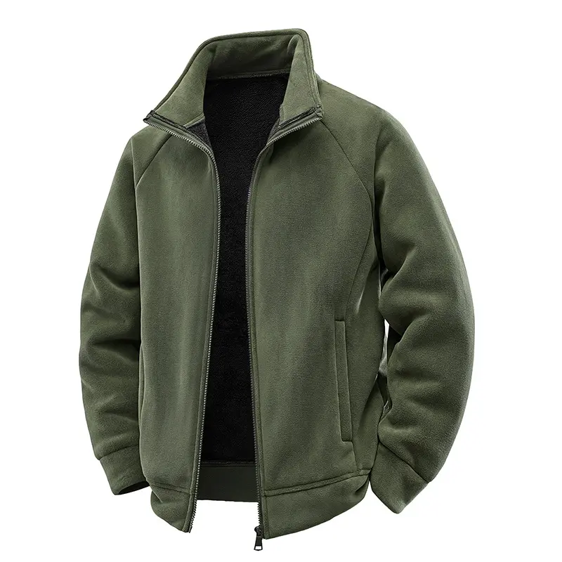 Herren Double-Fleece-Übergangsjacke mit Teddy‑Innenfutter, Stehkragen & verdeckten Eingrifftaschen Drune