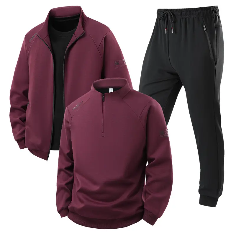 Herren Dreiteiliges Thermo-Trainingsset mit Halbzip-Pullover, Zip‑Jacke und Jogginghose Drune
