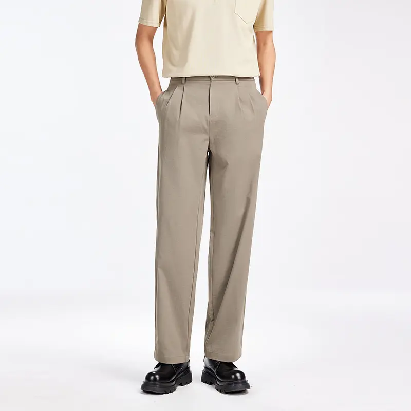 Herren Elegante Bundfalten-Stoffhose mit hoher Bundhöhe, Bügelfalte und geradem Bein Drune