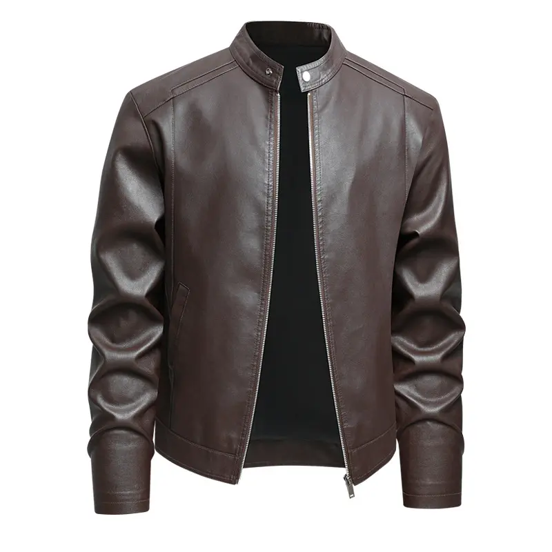 Herren Elegante Slim-Fit Lederimitat‑Jacke mit Stehkragen & Zwei-Wege‑Reißverschluss Drune