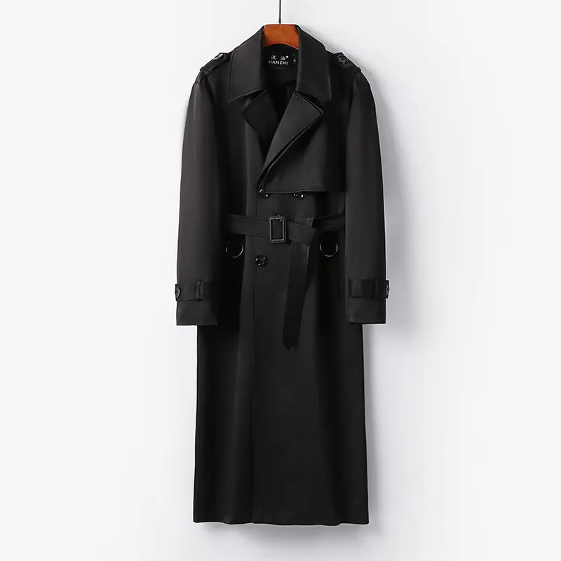 Herren Eleganter knöchellanger Trenchcoat mit verdeckter Knopfleiste und Taillengürtel Drune