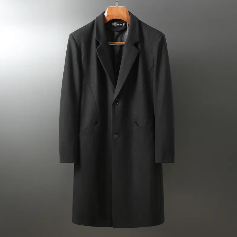 Herren Eleganter langer Wollmix-Mantel mit Schalkragen und geradem Schnitt Drune