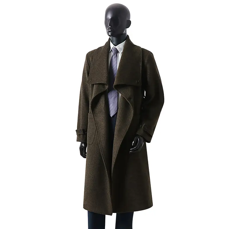 Herren Eleganter Langmantel aus Wollmix mit großzügigem Schalkragen und Krempelmanschetten Drune