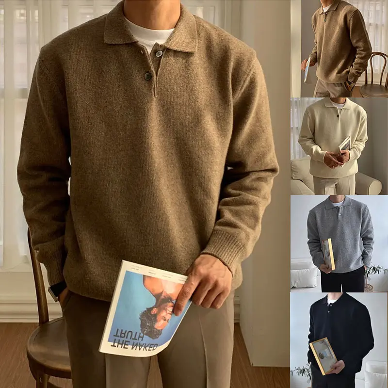 Herren Eleganter Strickpullover mit Stehkragen und Knopfleiste Drune