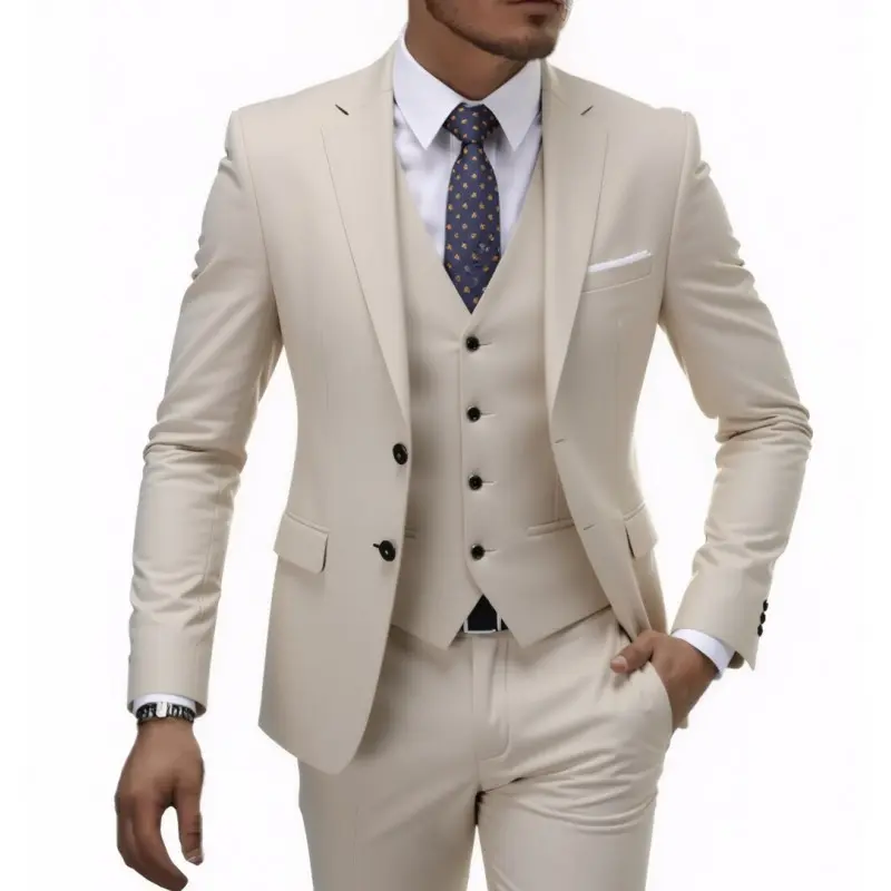 Herren Eleganter taillierter dreiteiliger Anzug mit Weste und leichtem Stretch Drune