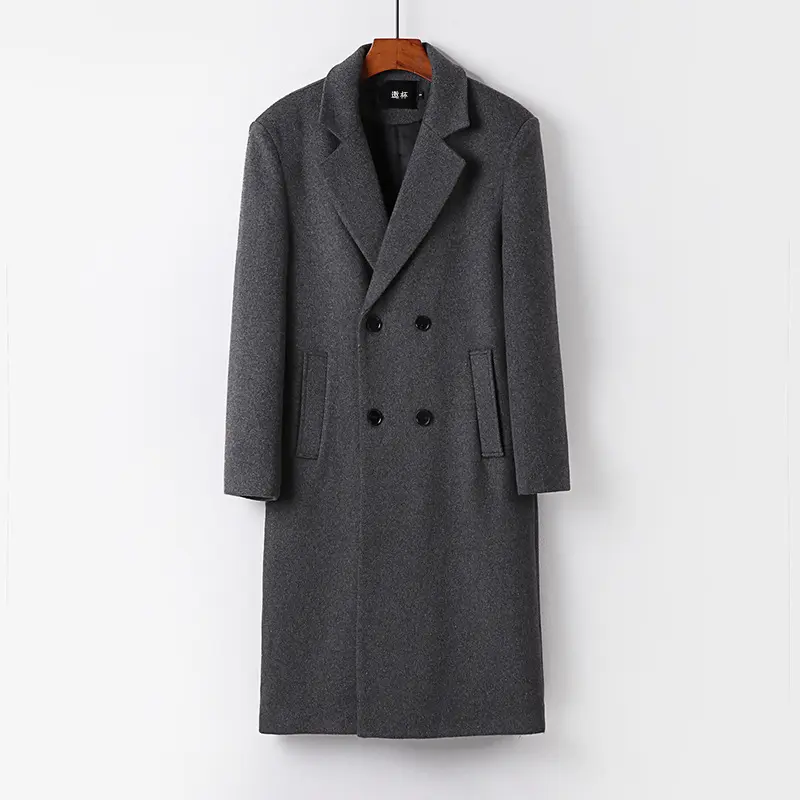 Herren Eleganter Wollmix-Longcoat mit Doppelreihe und fallendem Revers Drune