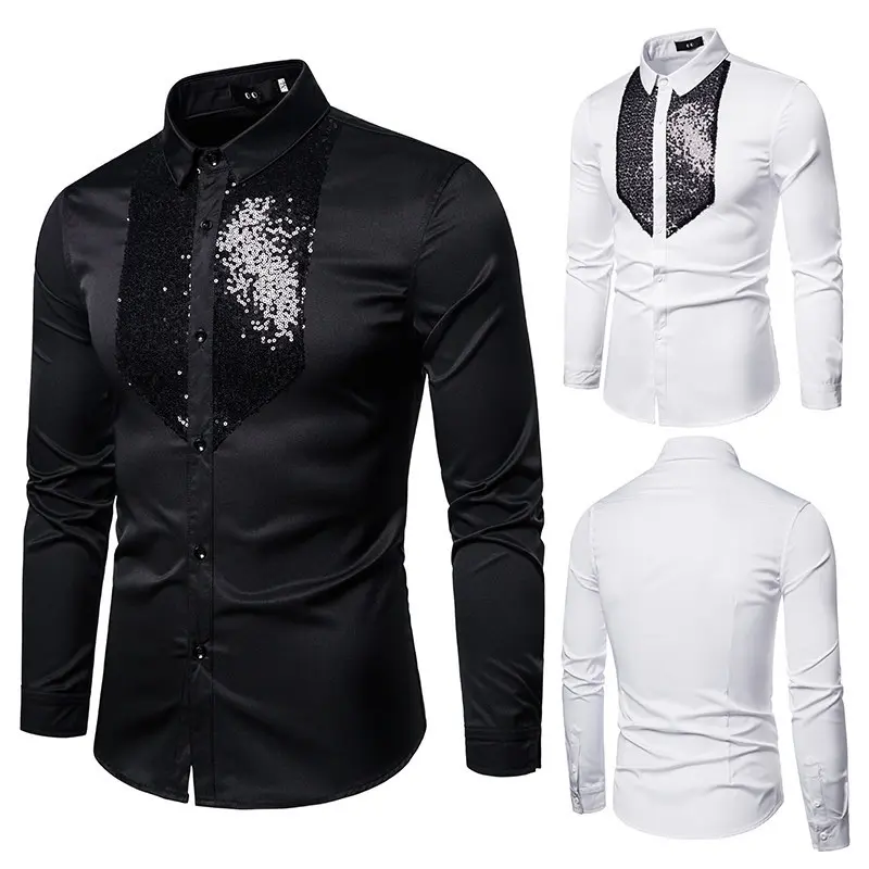 Herren Elegantes Hemd mit Pailletten-Brustplatte und tailliertem Schnitt Drune