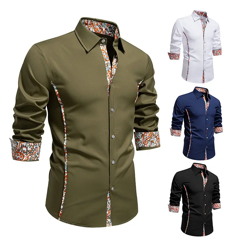 Herren Elegantes tailliertes Business-Hemd mit kontrastierter Innenblende und Paisley-Detail Drune