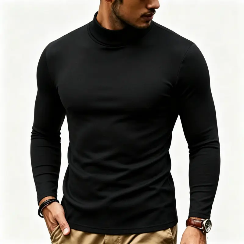 Herren Enganliegender Rollkragenpullover in Slim-Fit aus Baumwoll-Elasthan Drune