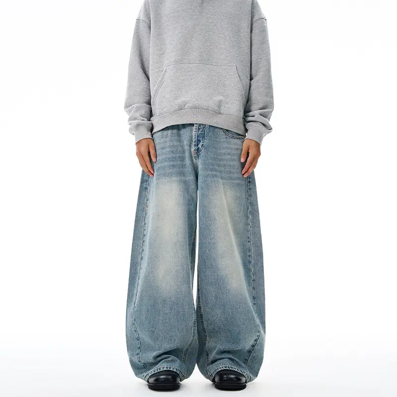 Herren Extralange Oversize-Denim-Jeans im Palazzoschnitt mit gerundetem Saum Drune