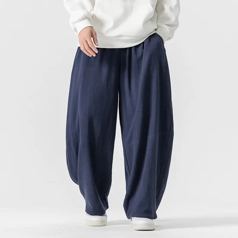 Herren Extraweit geschnittene Ballon-Loungehose mit elastischem Bund, tiefem Schritt und soften Baumwollmix Drune