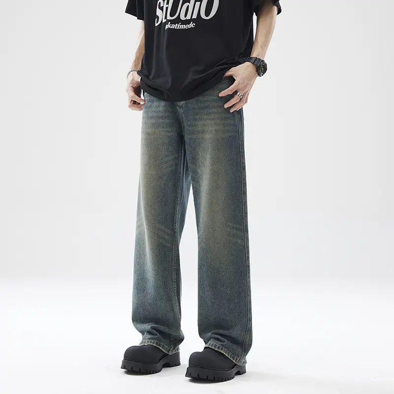 Herren Extraweit geschnittene Vintage-Denim-Jeans im bodenlangen Baggy-Schnitt Drune