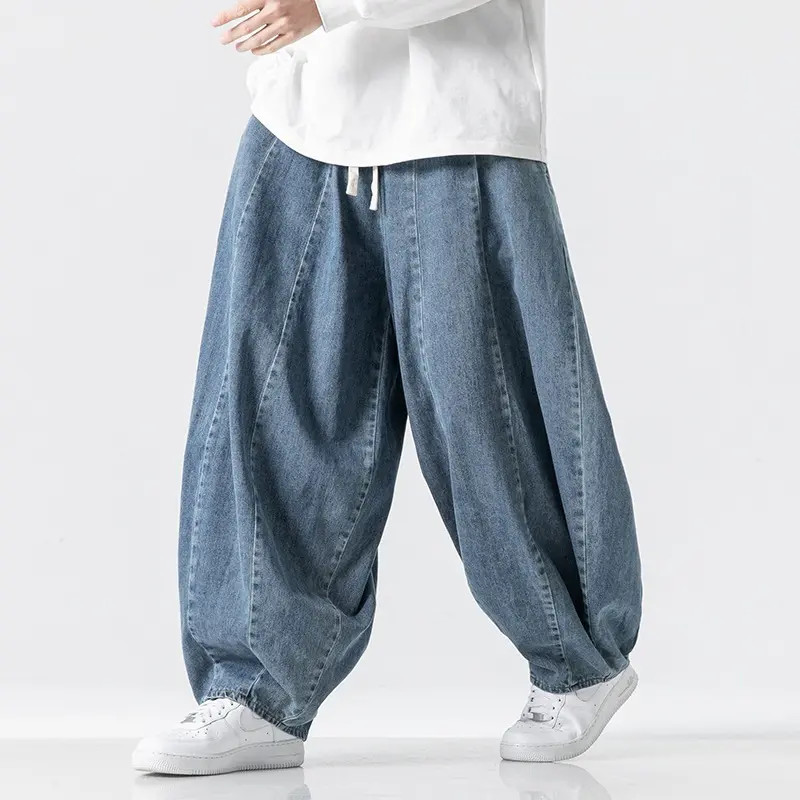 Herren Extraweite Baggy-Jeans im Balloon-Cut mit Tunnelzugbund und elastischen Saum Drune