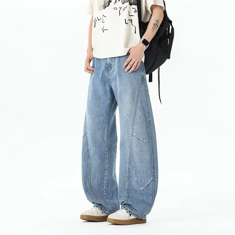 Herren Extraweite Baggy-Jeans mit tiefem Schritt und markanten Kontrastnähten Drune