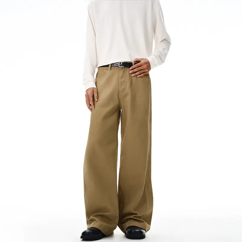 Herren Extraweite Baumwoll-Twill-Hose mit hoher Bundhöhe und extra weitem Bein Drune