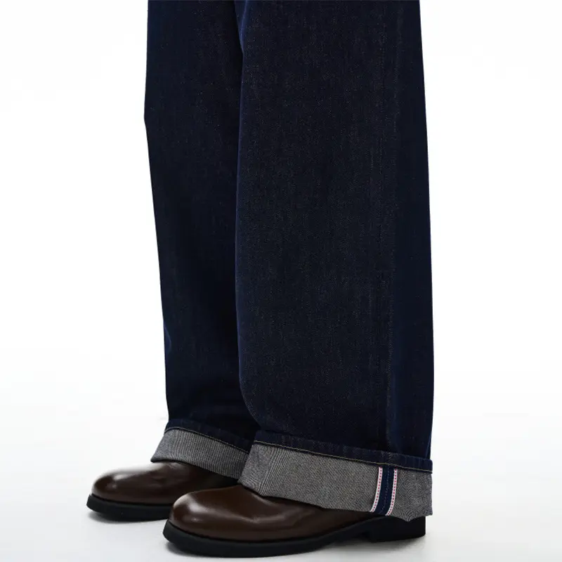 Herren Extraweite Bodenlange Palazzo-Denimhose mit hohem Bund und markanter Saumfaltung Drune