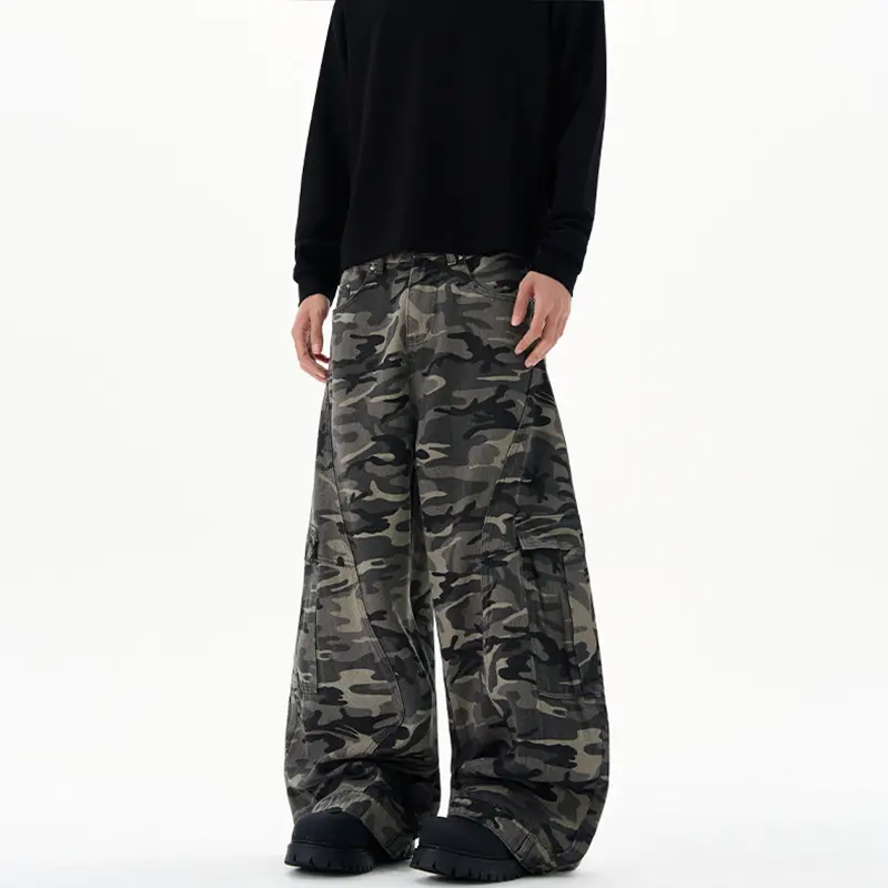 Herren Extraweite Camouflage-Cargohose im Baggy‑Cut mit tiefem Schritt Drune