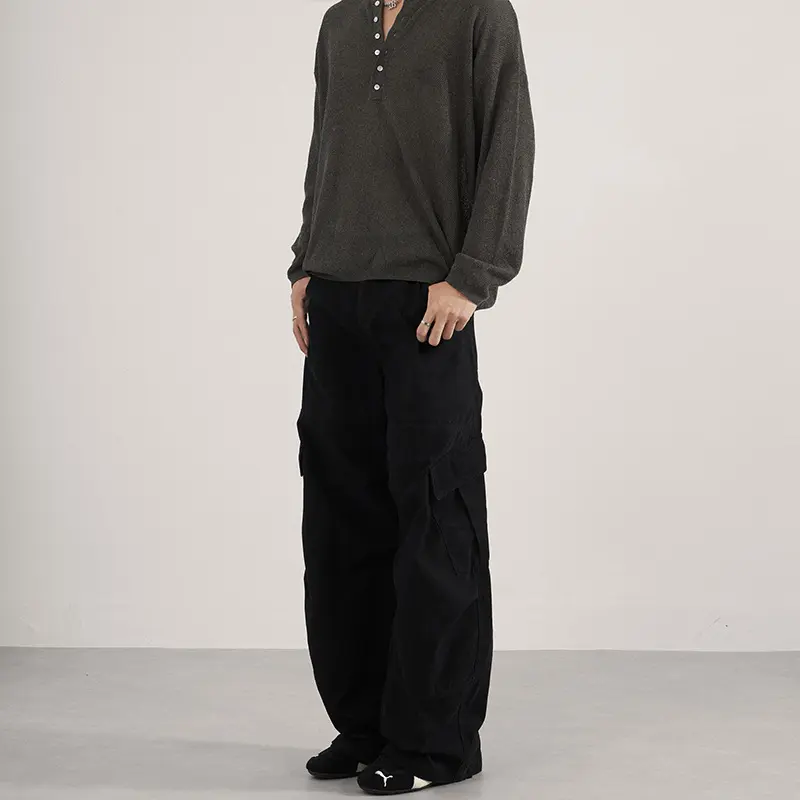 Herren Extraweite Canvas-Cargo-Palazzohose mit tiefem Schritt und großen Klappentaschen Drune