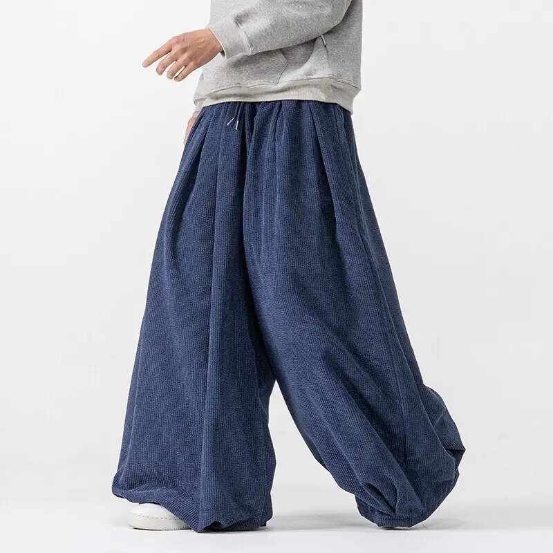 Herren Extraweite Cord-Ballonhose mit Falten, Tunnelzug und schwerem Fall Drune