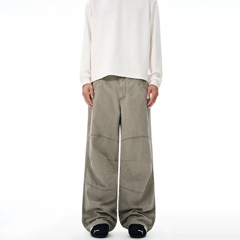 Herren Extraweite Denim-Baggyhose mit Paneelnähten und tiefem Schritt Drune