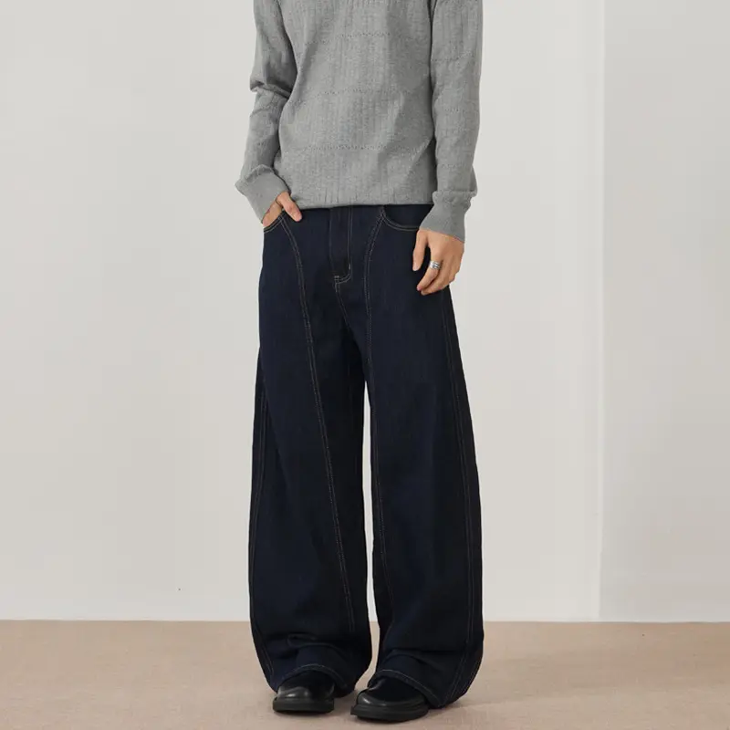Herren Extraweite Denim-Palazzohose mit vertikalen Nahtpaneelen und bodenlanger Silhouette Drune