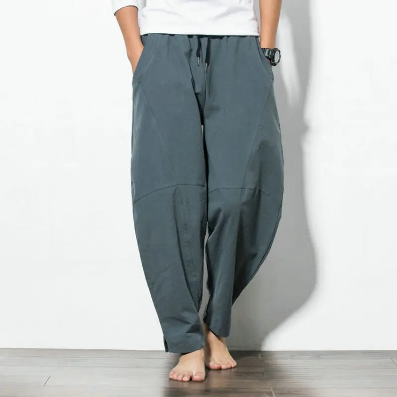 Herren Extraweite Drapierte Harem-Loungehose mit tiefem Schritt, Tunnelzug und Knieabnähern Drune