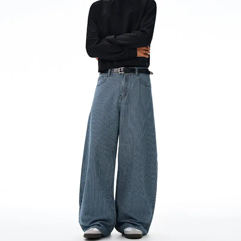 Herren Extraweite Pinstripe‑Palazzohose mit tiefem Schritt und fließender Silhouette Drune