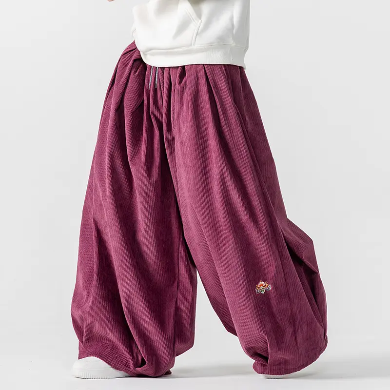 Herren Extraweite Plissée-Hose mit Rippstruktur und Tunnelzug Drune