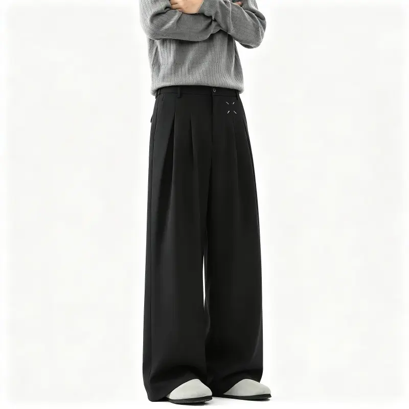 Herren Extrawide Palazzo-Hose mit hoher Taille, Bundfalten und weitem Bein Drune