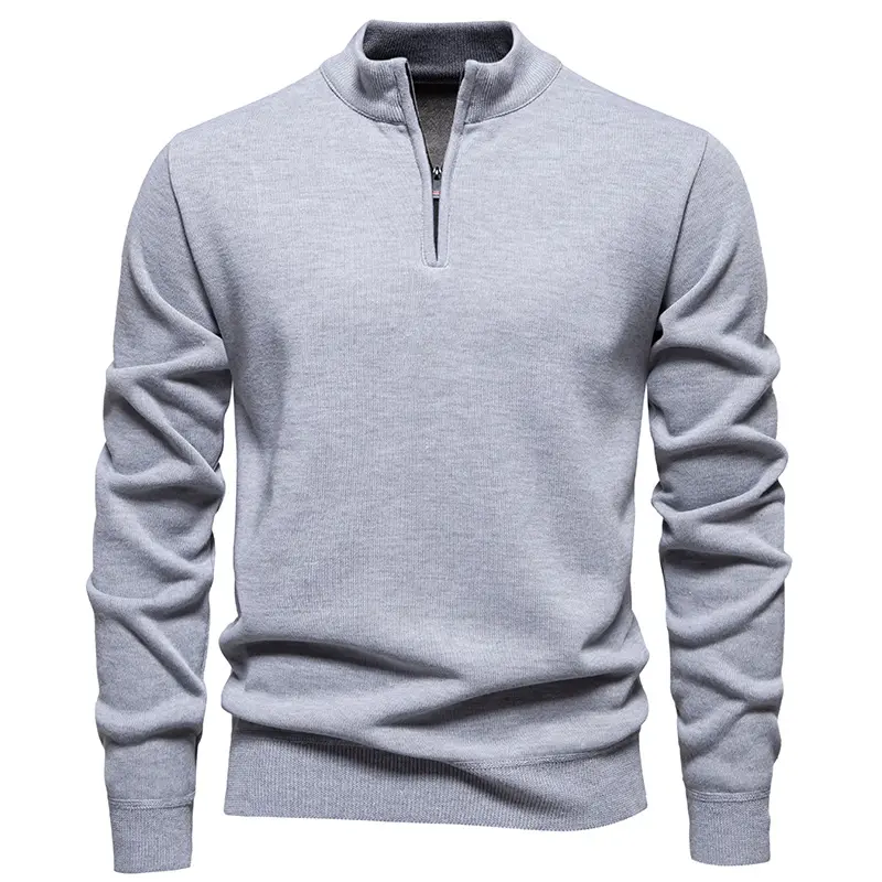 Herren Feiner Halbzip‑Mockneck‑Pullover aus Baumwollmix mit geripptem Kragen und Saum Drune