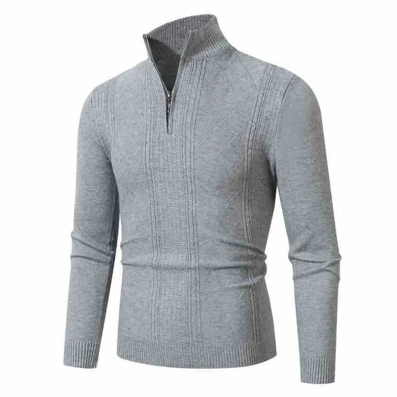 Herren Feiner Halbzip-Rollkragenpullover mit Strukturstreifen und körpernahem Schnitt Drune